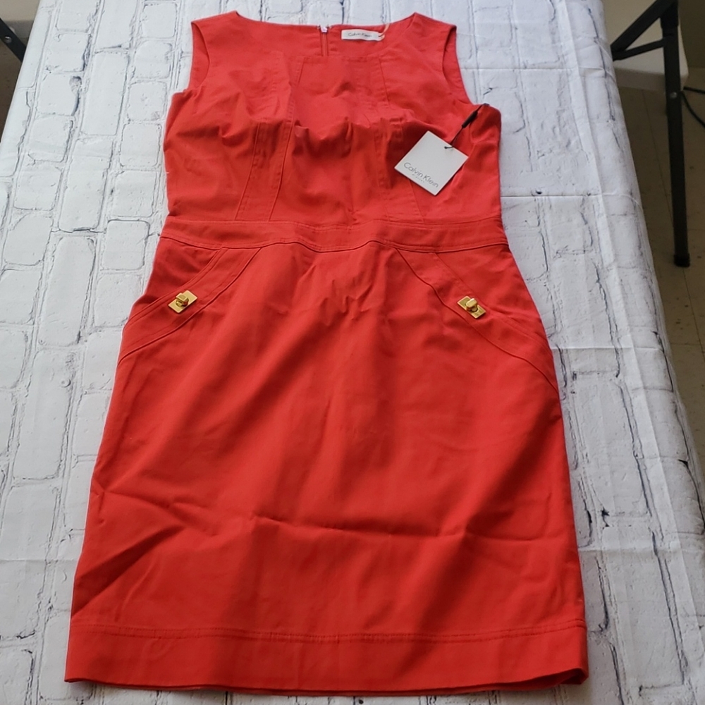 Calvin Klein Red Fitted Dress with Gold Fittings